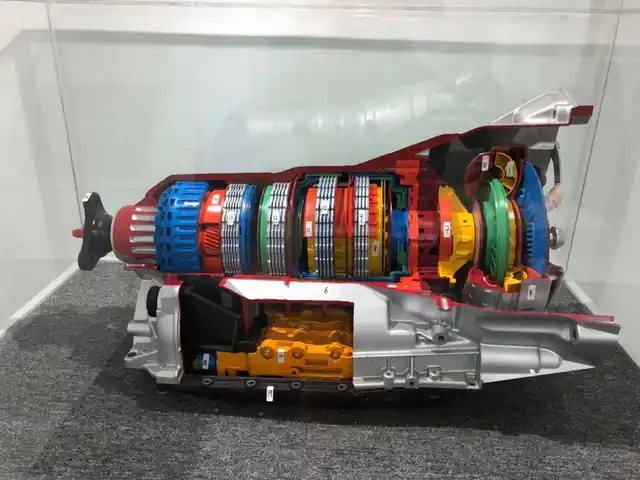 Automatic transmission cutaway on display in the customer lounge